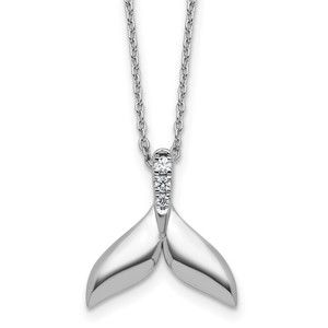 925 Sterling Silver RH-plated Diamond Whale Tail 18" Necklace plus 2" Extender